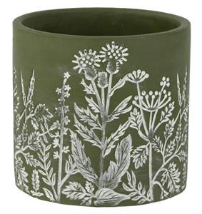 5.25" Cement Flower Print Pot (Forest Green)