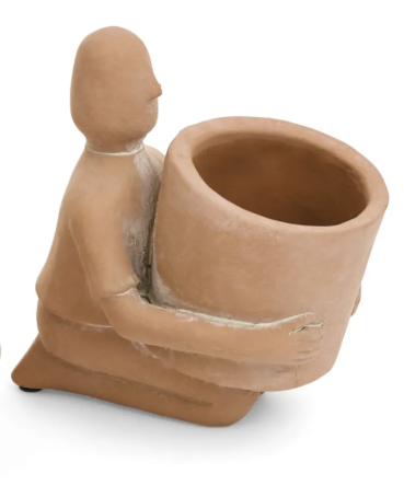 5"x5.5" Terracotta Planter Man with Hat Holding Cement Pot
