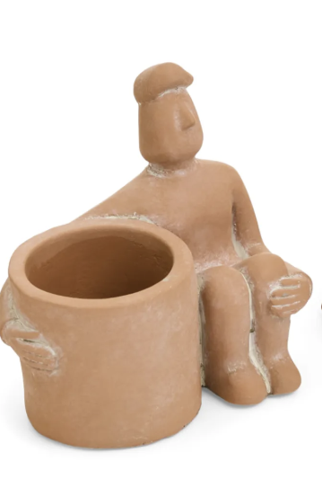 5"x5.5" Terracotta Planter Man Holding Cement Pot