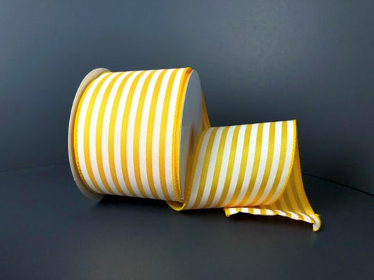 2.5"x10Y Sunflower Yellow/White Cabana Stripes
