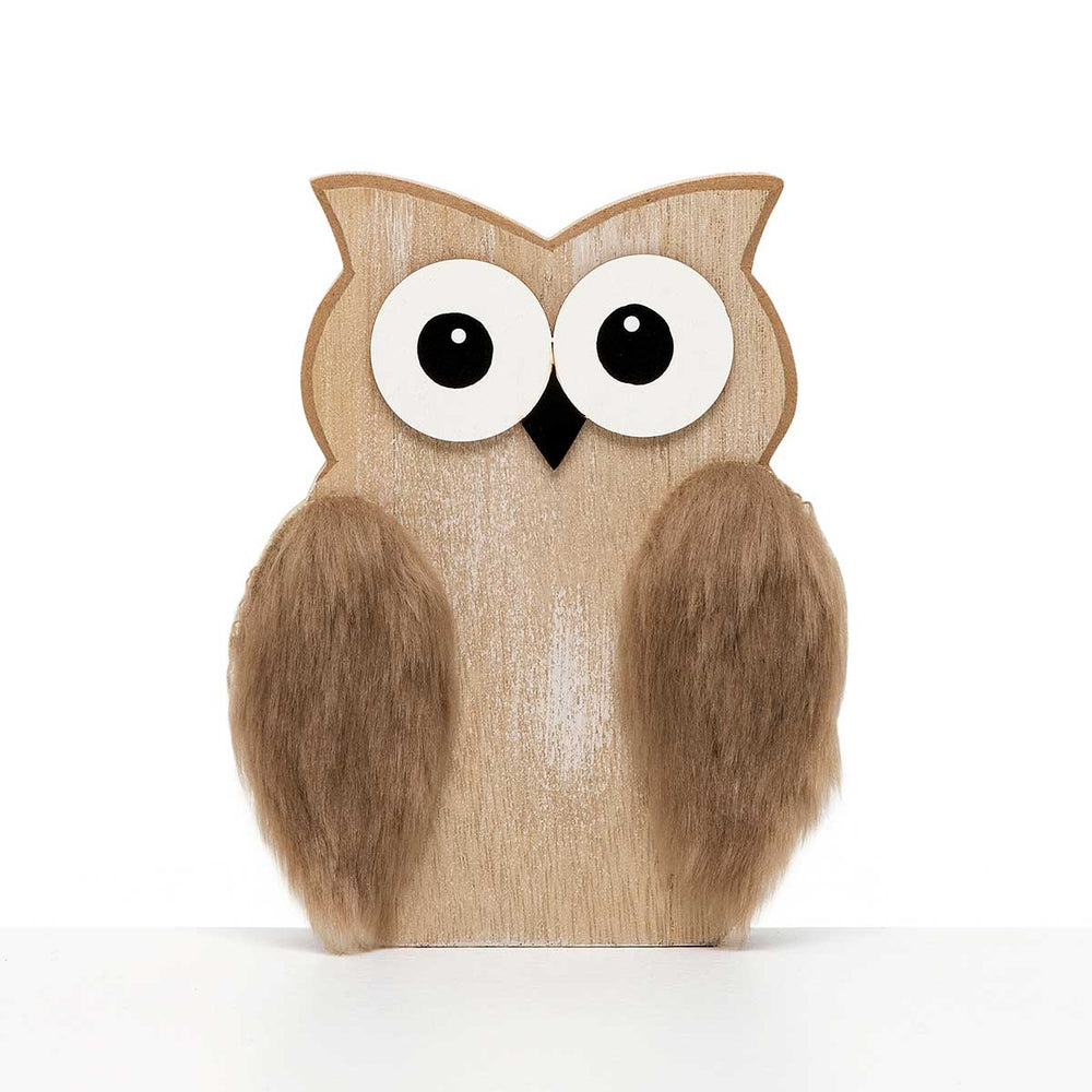 5" Wooden Owl with Faux Fur
