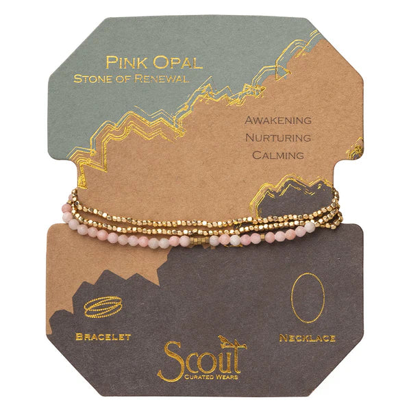 Delicate Stone Bracelet/Necklace - Pink Opal/Gold