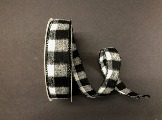 1.5"x50yds Black White Brushed Buffalo Plaid