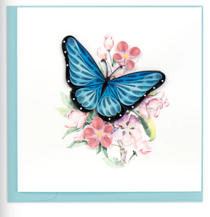 Quilling Card: Blue Butterfly & Pink Flowers Card