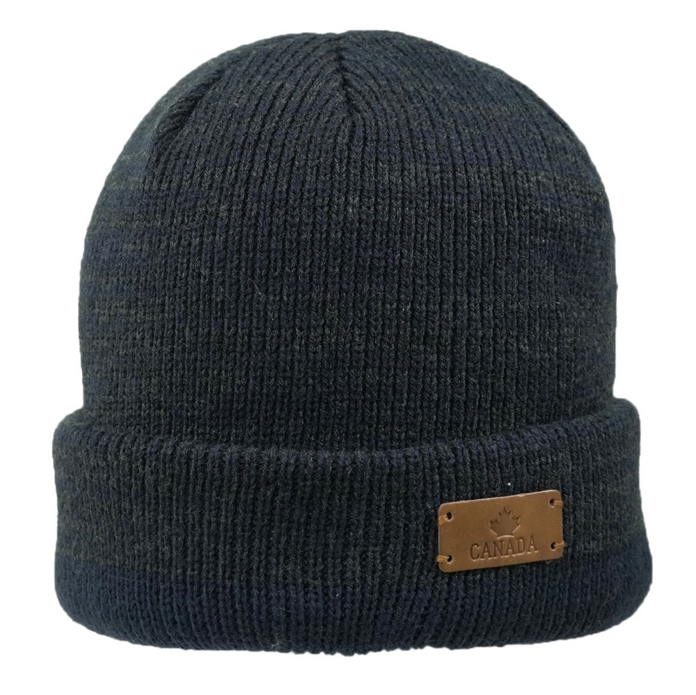 Navy Two Tones Knit Striped Cuffed Toque