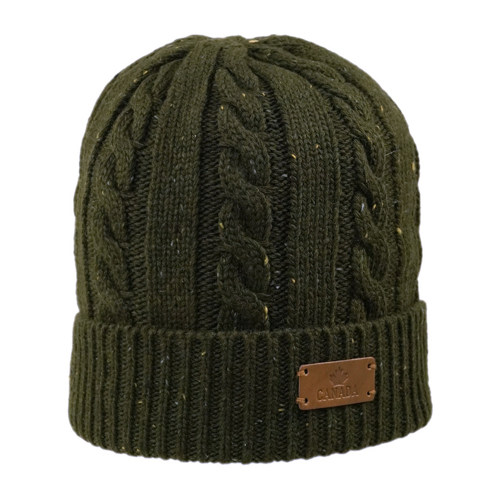 Green Speckle Cable Knit Cuffed Toque