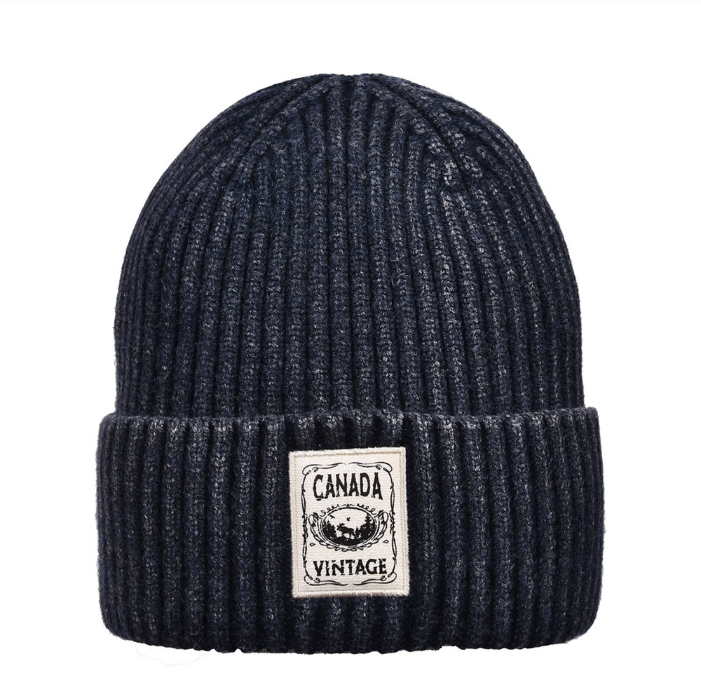 Canada Vintage Patch Simple Rib Knit Cuffed Toque - Navy