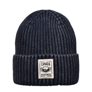 Canada Vintage Patch Simple Rib Knit Cuffed Toque - Navy