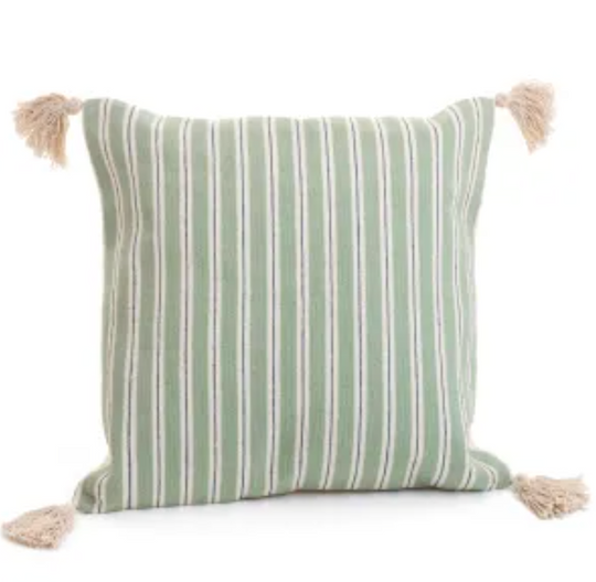 18" x 18" Sage/Off White Striped Pillow - Everyday Textiles
