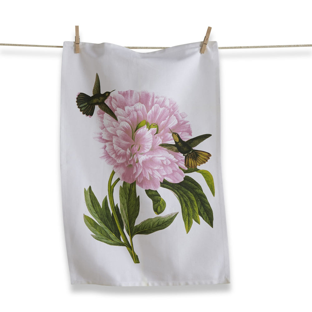 Hummingbird Pink Flower Dishtowel