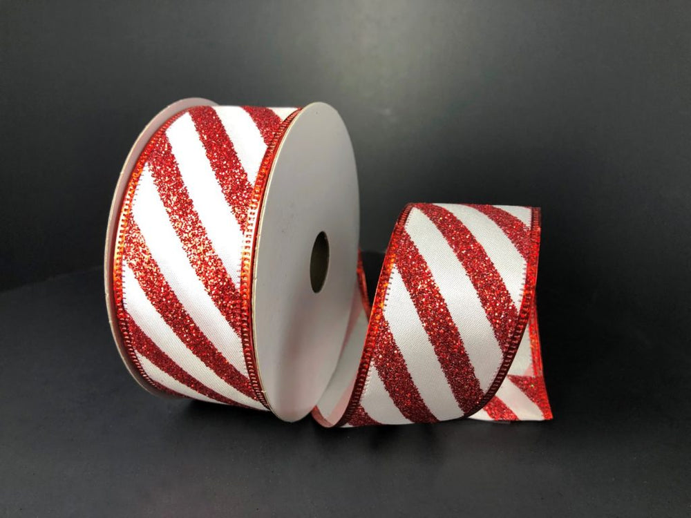 1.5" x 10yds White/Red Candy Cane Stripes