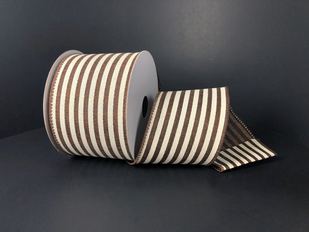 2.5"x 10yds Choc Linen/Ivory Cabana Stripes