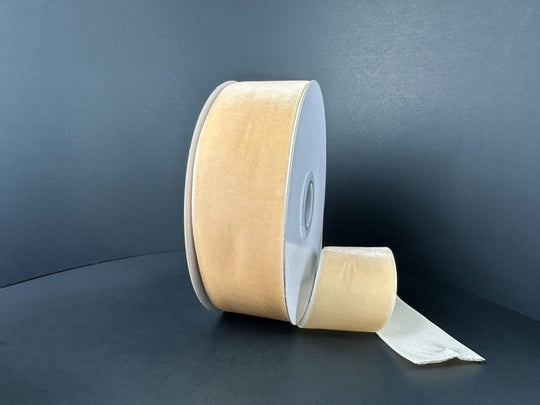1.5" x 10Y Light Tan Woven Vintage Velvet Ribbon