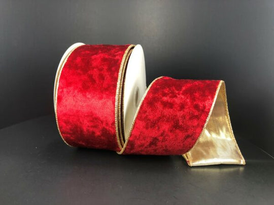 2.5"x 10Y Red Crushed Velvet w/Gold Trim