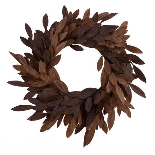 24"D Washed Bay Leaf Wreath - Brown/Tan
