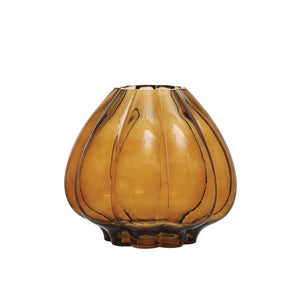 9-3/4" Round x 8-3/4"H Fluted Glass Vase, Brown