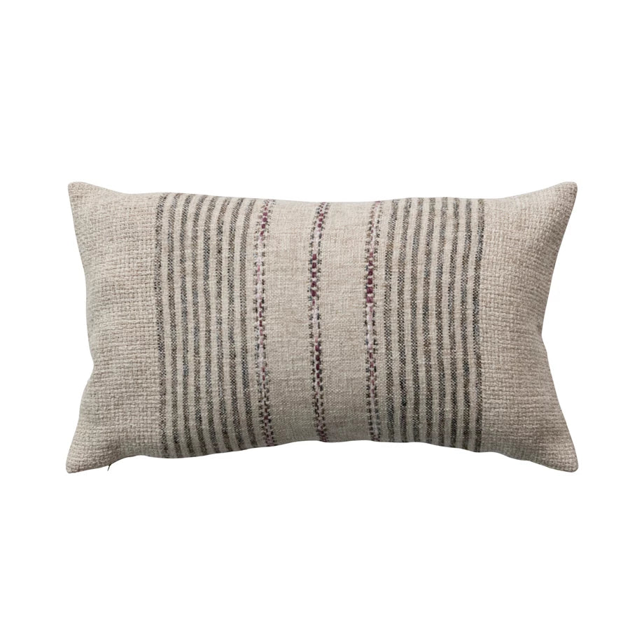 
            
                Load image into Gallery viewer, 20&amp;quot;L x 12&amp;quot;H Cotton &amp;amp; Linen Blend Lumbar Pillow w/ Embroidered Stripes
            
        