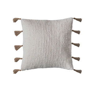 18" Square Cotton & Linen Blend Pillow w/ Jute Tassels