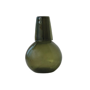 6" Round x 9"H 56 oz. Recycled Glass Carafe w/ 6 oz. Drinking Glass, Green, Set of 2