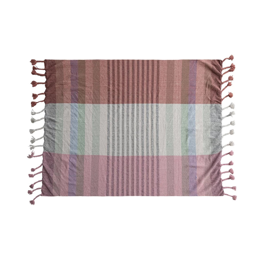 60"L x 50"W Woven Recycled Cotton Blend Throw w/ Braided Fringe - Everyday Textiles