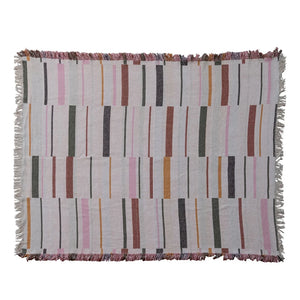 60"L x 50"W Woven Cotton Blend Jacquard Reversible Throw w/ Striped Pattern & Fringe - Everyday Textiles