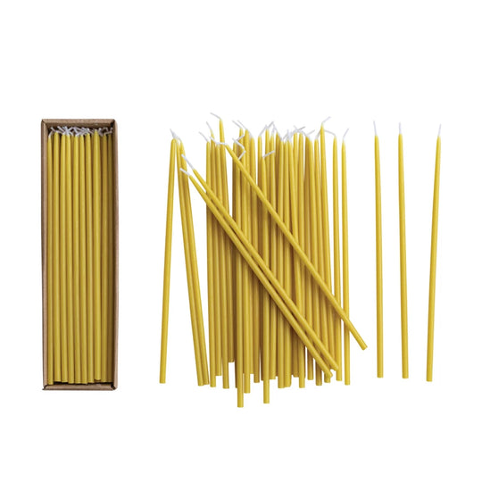 Unscented Thin Taper Candles in Box, Chartreuse Color, Set of 36