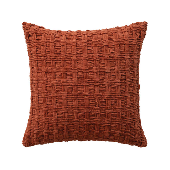 18" Square Woven Fabric Chenille Waffle Weave Pillow Rust Color