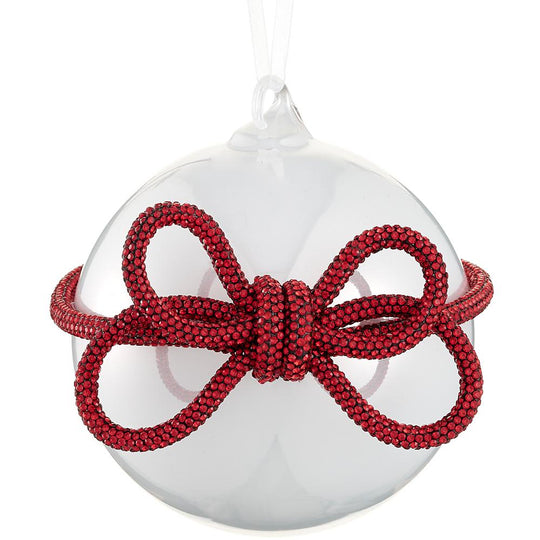 4" Glass Ball Ornament With Diamond Bow Pearl