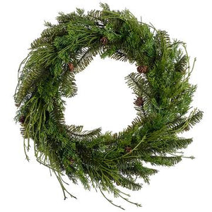 22" Club Moss Fern/Pine Cone/ Pine Wreath Green