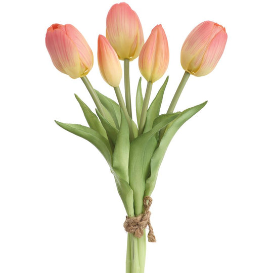10" Real Touch Tulip Bouquet Coral