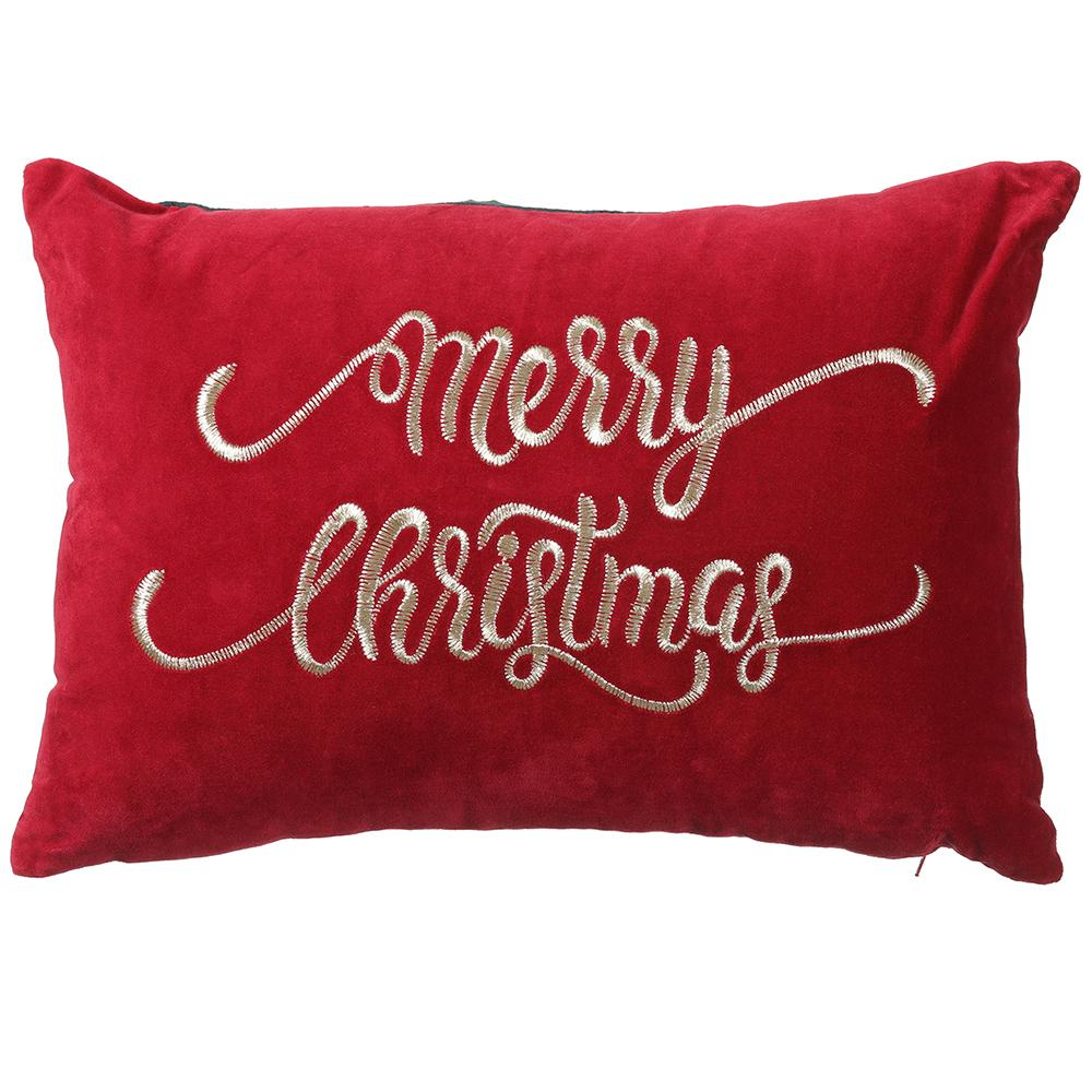 14"W x 20"L Plaid/ Velvet Merry Christmas Pillow (Red)