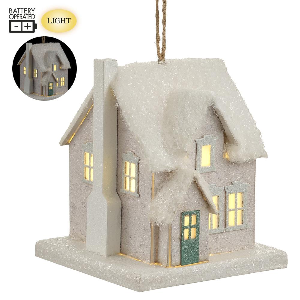 5" Battery Operated Snowed House Ornament