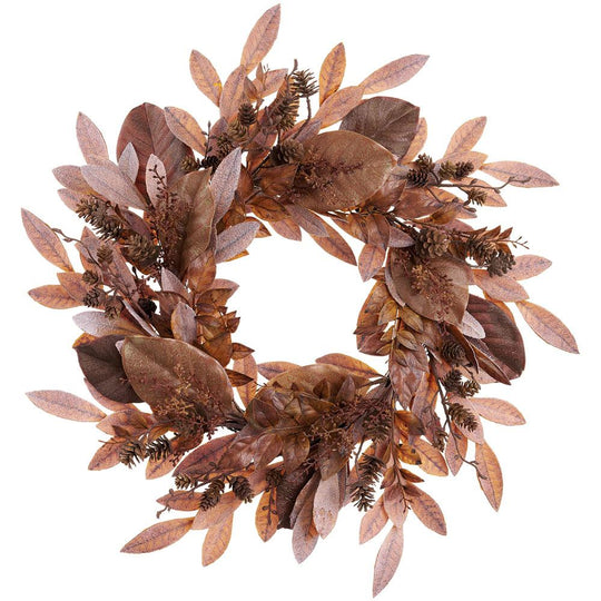 22" Pine Cone/Magnolia/Bay Leaf Wreath Brown Green