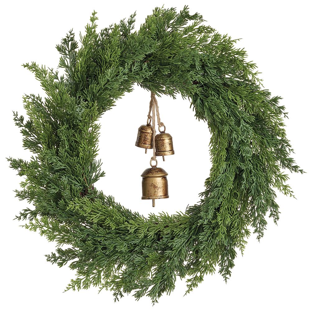 22" Cedar Wreath with Bells - Florals and Foliage