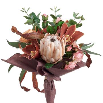 13.5" Protea/Cymbidium/Rose Bouquet ( Sienna Pink )