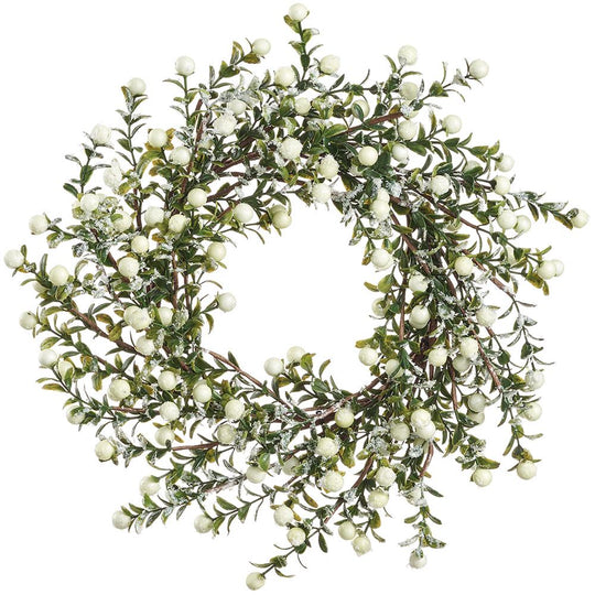 14" Snowed Berry Wreath  White