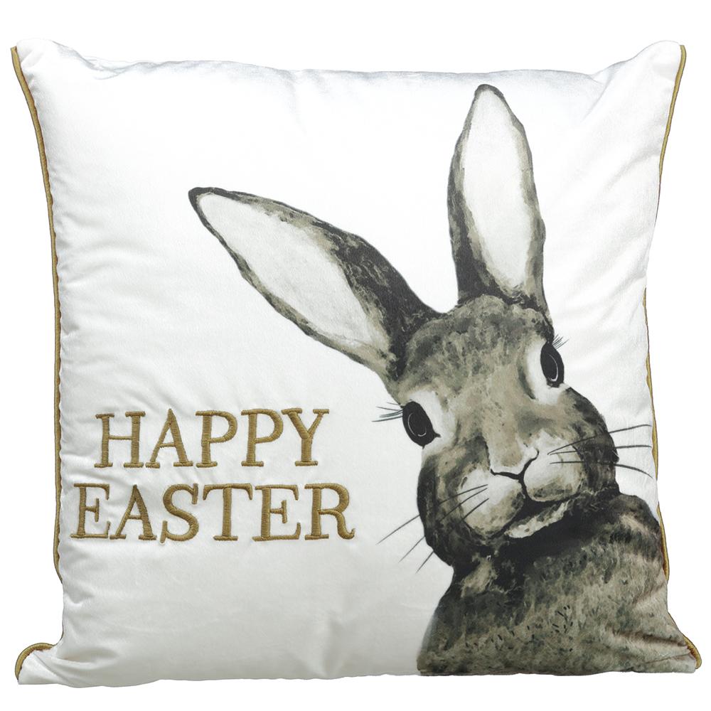 20X20 Ivory Brown Happy Easter Bunny Pillow
