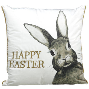 20X20 Ivory Brown Happy Easter Bunny Pillow