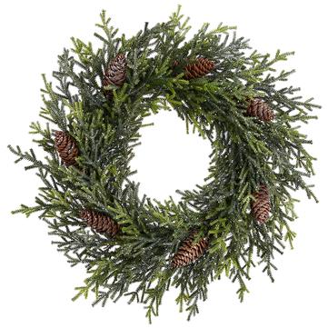24" Glittered Pine Wreath with Cones