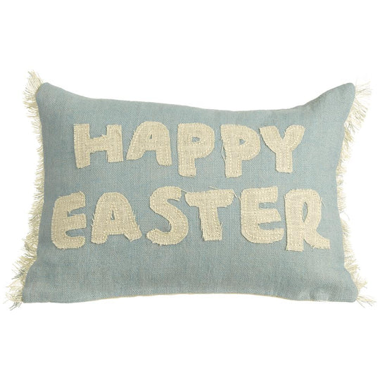 14 x 20 Patchwork Happy Easter Pillow Blue/Cream