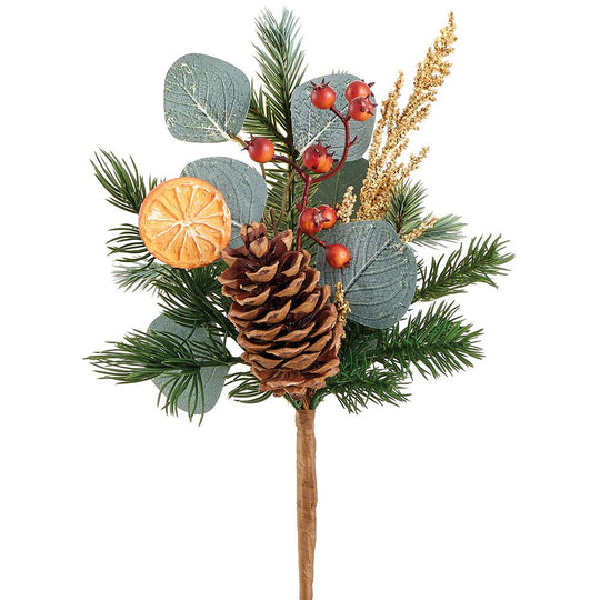 13" Sliced Orange/Pine Cone/Pine Pick Orange Green- Florals and Foliage
