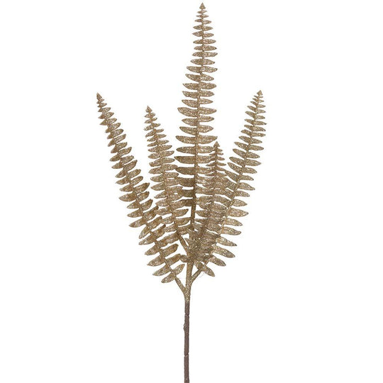25" Glittered Fern Spray  Gold