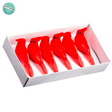 Box of 6 Red Cardinals with Clip ( 2" x 6")