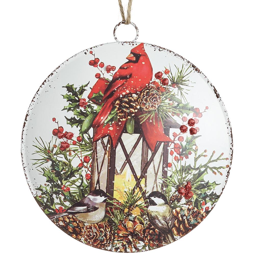 4.5" Glittered Cardinal Metal Ornament