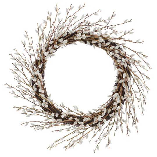 22" Pussy Willow Wreath | Cream