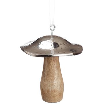 4" Mushroom Ornament Silver Brown