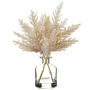 11" White/Beige Pampas Grass in Glass Vase