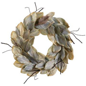 28" Magnolia Leaf Wreath Green Grey