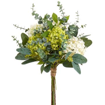 17" Snowball / Fern Bouquet ( Green / Cream ) - Florals & Foliage
