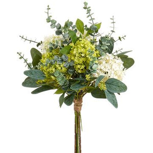 17" Snowball / Fern Bouquet ( Green / Cream ) - Florals & Foliage